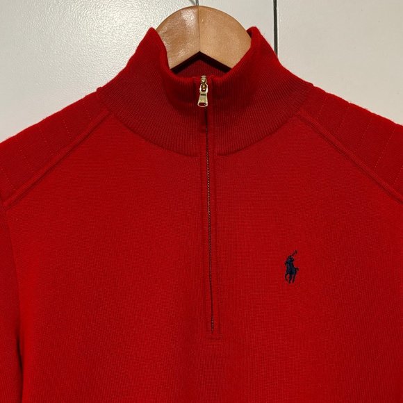 Polo Ralph Lauren Golf Red Quarter-Zip Wool Sweater with Shoulder pads - Medium - Picture 2 of 11